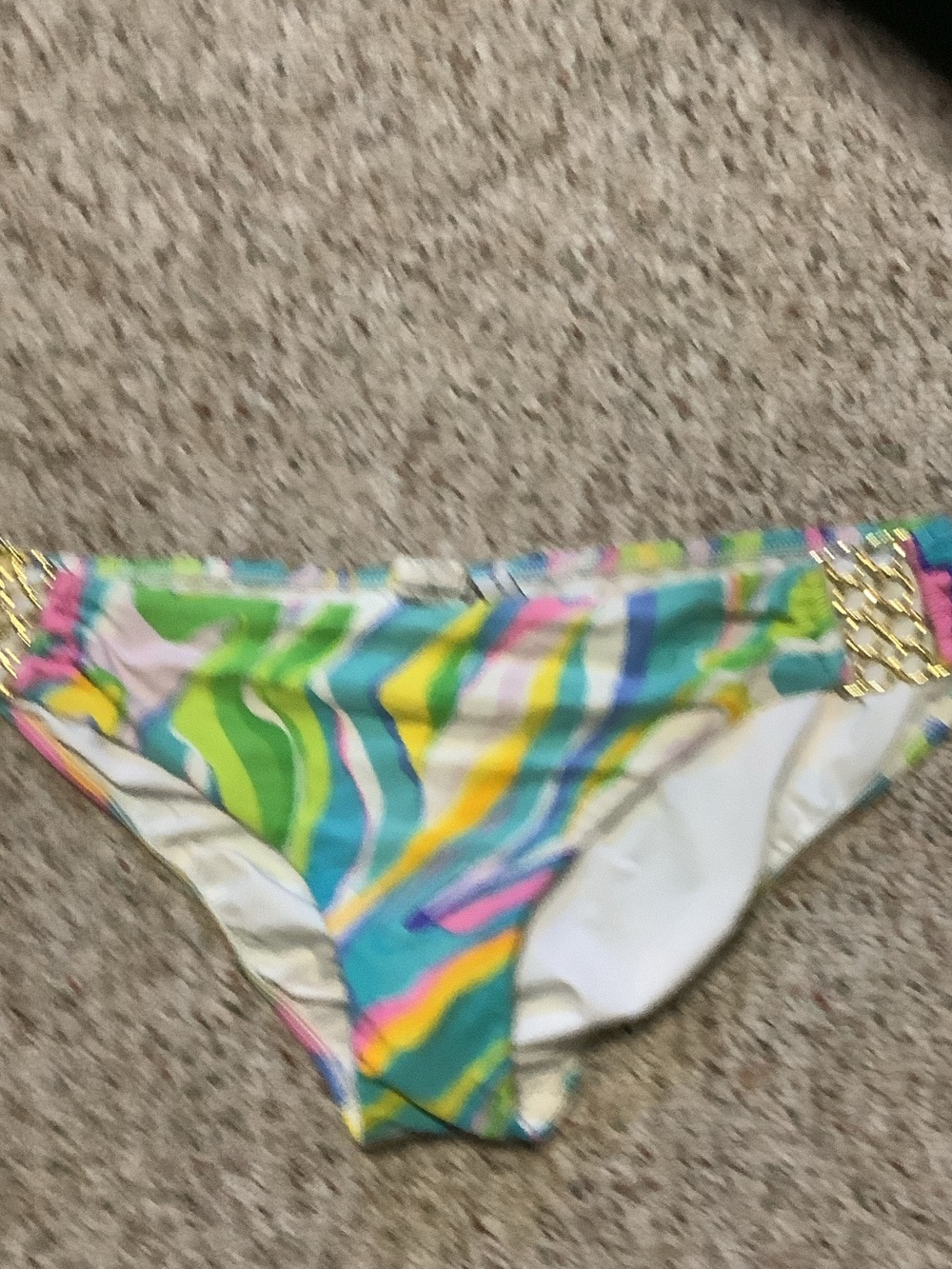 Trina Turk‎ Multicolor Striped Bikini Bottom with Gold-Tone Clasps
